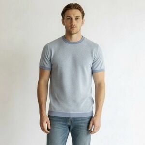 Thomas Sterling Men's Knit Sweater Tee Steel Blue Size Small NWT $70